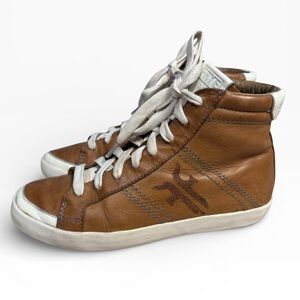 Frye Dylan Leather High Top Sneakers Brown Lace Up Casual Shoes Size 5.5